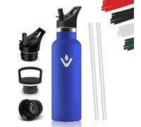 HoneyHolly Gourde Enfant 500Ml, sans BPA, Bouteille Isotherme, Double Paroi Étanche, Gourde Avec Paille, Réutilisable, Isotherme Pour Le Camping, Les Écoles, Les Gymnases, Isotherme - Bleu roi