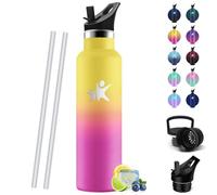 HoneyHolly Gourde Isotherme 750 ML, Reutilizable Sin BPA, Bouteille Isotherme, Aislamiento Al Vacío de Doble Pared, Gourde Avec Paille, Water Bottle para Adultos, Deporte, Oficina, Yoga