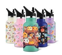 HoneyHolly Gourde Isotherme Enfant,350ml sans BPA, Gourde, avec Paille, Gourde Sport, Double Paroi Bouteille Isotherme Anti-Fuite, 18/8 Acier Inoxydable, Gourde Inox pour Enfant, École, Sport, Yoga