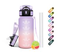 HoneyHolly Gourde Paille, Gourde 500ml, sans BPA & Étanches, Bouteille, Motivation Bouteille d'eau, Avec Marqueur de Temps, Petite Water Bollte pour Gym, Ecole, Cyclisme, Plein Air, Sport