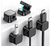 HoneyHolly Passe Cable Bureau, Organisateur de Câble, 5 Pièces de Clips Auto-adhésifs, Magnétique Réglable, Rangement Câble pour Bureau, HDMI, USB, Audio, Noir