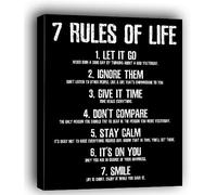 HoneyKICK - Poster de motivation 7 Rules of Life - Toile encadrée 31,5 x 38,1 cm - Motivation quotidienne - Wall Art - Impression murale - Pour salle de séjour, Chambre, Bureau à domicile