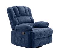HONEYOU Swivel Recliner Chair, OKIN Frame Recliner, Oversized 360° Rocker Chairs, Rocking Recliner Chair, Overstuffed Manual Glider Recliner, Single Sofa for Living Room, Bedroom，Blue