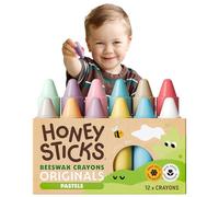 Honeysticks Crayons de cire d'abeille (12 PK) Couleurs pastel, non toxiques et sans danger pour les enfants +1. Fabriqués avec de la cire d'abeille naturelle et des pigments de qualité alimentaire