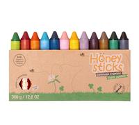 Honeysticks crayons super jumbo (12 unités) - 100% cire d'abeille, couleurs alimentaires, non toxiques, incassables, extra grands, faciles à tenir, écologiques, 1-3 ans