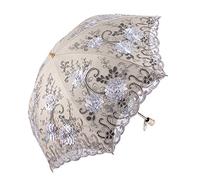 Honeystore Vintage Dentelle UV Sun Parasol Deux Pliants 3D Fleur Broderie Parapluie Gris