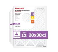 Honeywell 20x30x1 MERV 12 Electrostatic Pleated HVAC AC Furnace Air Filter (4-Pack) | Replacement Filter for Home Use | Made in USA