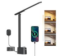 Honeywell Lampe à de Bureau,Sunturalux™ Lampes de Bureau Noires pour Bureau | Lampe LED de bureau pliable avec chargeur USB-C/A, RG0 sans bleu, CRI 95, gradation continue 10%-100%, 3 temp. (3000K-5000K).