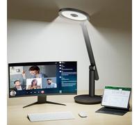 Honeywell Lampe de Bureau, H6 Sunturalux™ Lampe de Bureau LED avec Protection Des Yeux, 800LM LAMPE de Table à Intensité Variable avec Minuterie, Haute de Lecture Lamp pour Webcam Circulaire
