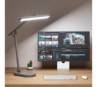 Honeywell Lampe de Bureau LED - H4 Sunturalux™ Protectrice des Yeux, Lampe 14W Dimmable avec 3 Modes de Couleur, 5 Niveaux de Luminosité, Dimming Automatique, Minuterie, Contrôle Tactile, Gris