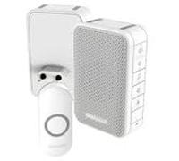 Honeywell Sonnette de porte sans fil série 3 - Portée de 150 m et volume de 84 dB - Sonnette portable avec lumière LED et 6 mélodies - Blanc