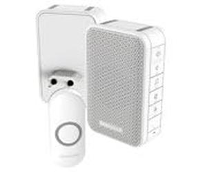 Honeywell Sonnette de porte sans fil série 3 - Portée de 150 m et volume de 84 dB - Sonnette portable avec lumière LED et 6 mélodies - Blanc