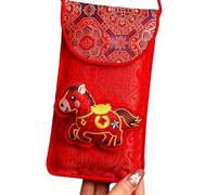 Hong Bao Paquet brodé pour le Nouvel An, enveloppes rouges en tissu brocart Hong Bao | Pochettes cadeaux en soie de qualité supérieure pour festival de printemps, mariage, fiançailles
