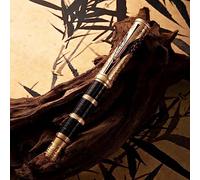 HONG DIAN Hongdian D5 Qin Dynasty Stylo-plume à pointe extra fine avec piston de remplissage et gravure totem chinoise rétro avec boîte à stylos Noir/doré