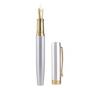 HONG DIAN Stylo-plume N11, pointe fine dorée et souple, design géométrique octogonal en argent platine avec étui en métal