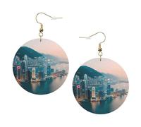 Hong Kong Boucles d'oreilles rondes en cuir Couleur Saint-Valentin Festival Activités Mode Femme, taille unique, Simili cuir