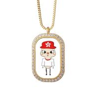 Hong Kong Chine Hakka Drapeau Asie UU Collier Pendentif Diamant Cristal Bijoux Doré