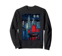 Hong Kong Harbor Night Scene Junk Sailing Boat Sweatshirt