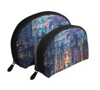 Hong Kong Lot de 2 trousses de maquillage imprimées pour femme, blanc, Taille unique, Trousse de maquillage