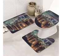 Hong Kong - Lot de 3 tapis de salle de bain en forme de U, tapis de bain antidérapant en microfibre + tapis pour abattant de toilette, tapis de bain doux et absorbant pour décoration d'intérieur