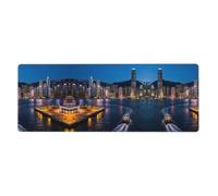 Hong Kong Night View Tapis de bureau extra large 30 x 80 cm Tapis de souris de jeu antidérapant avec bords cousus et tapis de clavier imperméable pour bureau