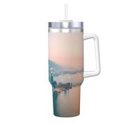 Hong Kong Print Ice Bully de 1,2 l avec paille à poignée - Gourde pour boissons chaudes et froides, parfaite pour les voyages, le sport, le bureau
