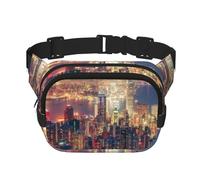 Hong Kong Sac banane carré double couche Sac de poitrine Sac à bandoulière Sac de course à pied Voyage Randonnée, Noir , Taille unique