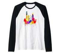 Hong Kong Skyline Chine Couleurs Colorées Bouddha Amour Manche Raglan