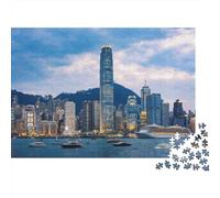 Hong Kong Skyline Puzzles 1000P Recyclable Material Cityscape Senior Puzzles Impossible Hard Difficult Challenging Jeu Éducatif for Men 70x50cm/1000Ps