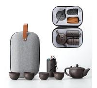 HONGBA Service à thé portable en Chine, ensemble de sept pots lotus sable violet, adapté aux voyages, au bureau, l'extérieur et cadeaux