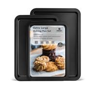 HONGBAKE Lot de 3 plaques à pâtisserie XL - 48 x 33 cm - Grande plaque à pâtisserie - Antiadhésif avec poignées plus larges - Passe au lave-vaisselle