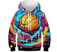 HONGBING Sweat À Capuche pour Enfants Basketball Imprimé 3D en Molleton Pull Sweats À Capuche avec Grande Poche Longues Sweat-Shirt avec Poches Âge : 6-15 Ans9-11Y