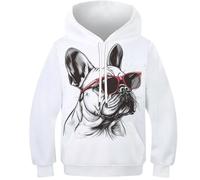 HONGBING Sweat À Capuche pour Enfants Bulldog 3D Imprimé Hoodies Costume À Manches Longues Sweat-Shirts Manches Longues PulAmourr Âge : 6-15 Ans12-14Y