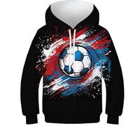 HONGBING Sweat À Capuche pour Enfants Football 3D Imprimé Hoodies Costume À Manches Longues Longues Sweat-Shirt avec Poches 6-15 Ans12-14Y