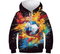 HONGBING Sweat À Capuche pour Enfants Football Motif Imprimé 3D - Léger Longues Sweat-Shirt avec Poches Âge : 6-15 Ans12-14Y