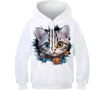 HONGBING Sweat À Capuche pour Enfants Impression 3D Anime Chat Graphique Sweat Poche Pullover À Capuche pour Sweat-Shirts Manches Longues Pullover Âge : 6-15 Ans8-10Y