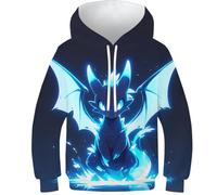 HONGBING Sweat À Capuche pour Enfants Impression 3D Dragon Graphique Sweat Poche PulAmourr À Capuche pour Longues Sweat-Shirt avec Poches 6-15 Ans13-15Y