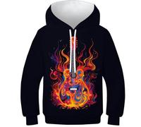 HONGBING Sweat À Capuche pour Enfants Impression 3D Guitare animée Graphique Sweat Poche PulAmourr À Capuche pour Manches Longues PulAmourr Sweat-Shirts avec Poche 6-15 Ans13-15Y