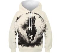 HONGBING Sweat À Capuche pour Enfants Impression 3D Le Cheval Graphique Sweat Poche Pullover À Capuche pour Manches Longues Pullover Sweat-Shirts avec Poche Âge : 6-15 Ans12-14Y