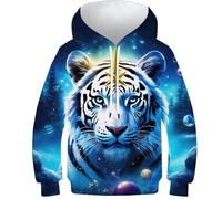 HONGBING Sweat À Capuche pour Enfants Tigre 3D Sweat-Shirt Manches Longues PulAmourr Sweat-Shirts avec Poche 6-15 Ans11-13Y