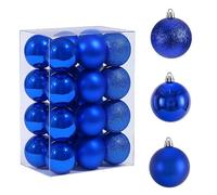 HongChelle Lot de 24 décorations de sapin de Noël, boules de Noël à suspendre, 3 styles de boules en plastique bleu, petites boules incassables pour la fête de mariage à la maison, 3 cm