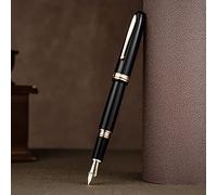 Hongdian 1841 Stylo plume à pointe fine en résine noire Instrument d'écriture classique avec étui en métal