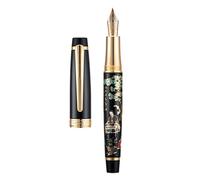 Hongdian 231 stylo-plume classique chinois, pointe dorée en iridium motif peinture chinoise, stylo d'écriture lisse avec convertisseur d'encre et boîte en métal