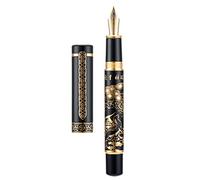 Hongdian 8037 Stylo plume classique chinois en iridum Pointe dorée extra fine avec motif totem de cerf chinois, stylo d'écriture lisse avec convertisseur d'encre et boîte en métal
