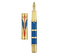 Hongdian D5 Qin Dynasty Stylo-plume bleu doré à pointe fine avec piston de remplissage et gravure totem chinoise rétro avec boîte à stylos