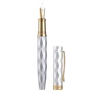 Hongdian N11 Stylo-plume à pointe souple extra fine avec revêtement doré, argent platine et motif géométrique à losanges avec étui en métal