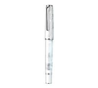 Hongdian N8 Stylo plume blanc, pointe extra fine en iridium, capuchon sculpté plume plaqué argent, écriture lisse, stylo acrylique avec convertisseur et étui en métal