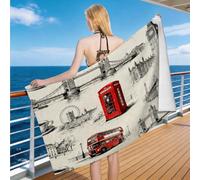 Hongduo 3D Serviette de Plage Architecture Britannique, Séchage Rapide Microfibre Serviette de Bain, Voyages Camping Vacances Femme Homme Enfant Drap de Plage Big Ben 80 x 160 cm