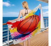 Hongduo 3D Serviette de Plage Basket-Ball Éclaboussure Encre, Séchage Rapide Microfibre Serviette de Bain, Voyages Camping Vacances Femme Homme Enfant Drap de Plage Aquarelle 70 x 150 cm