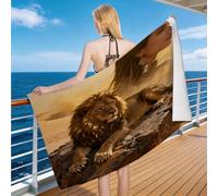 Hongduo 3D Serviette de Plage Lion du Désert, Séchage Rapide Microfibre Serviette de Bain, Voyages Camping Vacances Femme Homme Enfant Drap de Plage Rêveur Style Impression 90 x 180 cm